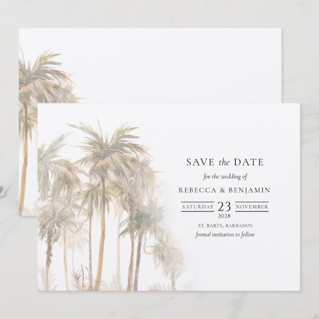 Save The Date Palmiers Tropical moderne (Devant / Derrière)