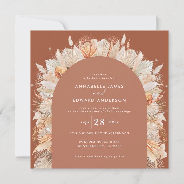 Save The Date Pampas en terre cuite bohème herbe mariage élégant (Devant)