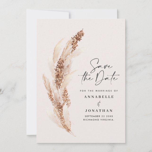 Save The Date pampas naturel herbe photo mariage enregistrer la  (Devant)
