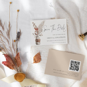 Save The Date Pampas rustique Grasses Boho QR Code Mariage