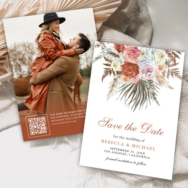 Save The Date Pampas Terrain Floral Terracotta Mariage Photo (Créateur téléchargé)