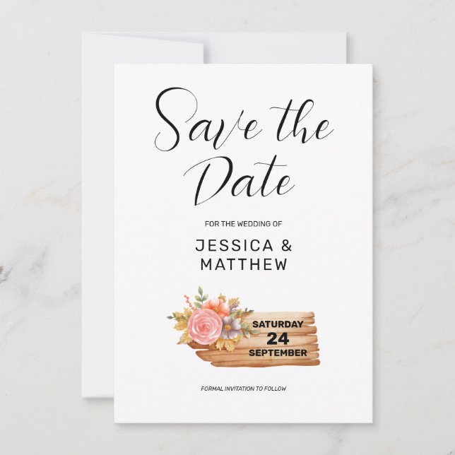Save The Date Panneau Fleurs et bois d'automne (Devant)