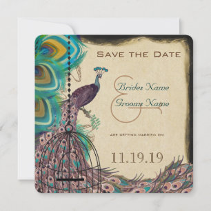 Save The Date Paon musical Cage à oiseaux Aubergine Enregistrer 