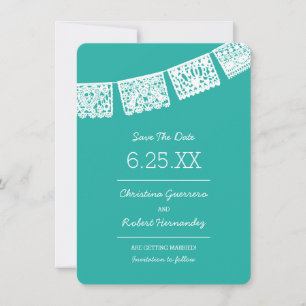 Save The Date Papel Picado Bright Aqua   Mariage Enregistrer La 