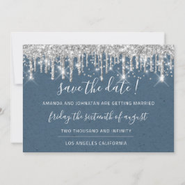 Save the Date Paper Kraft Silver Grau Tropfen Blau