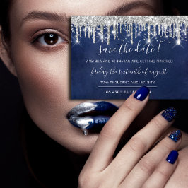 Save the Date Paper Kraft Silver Grau Tropfen Navy