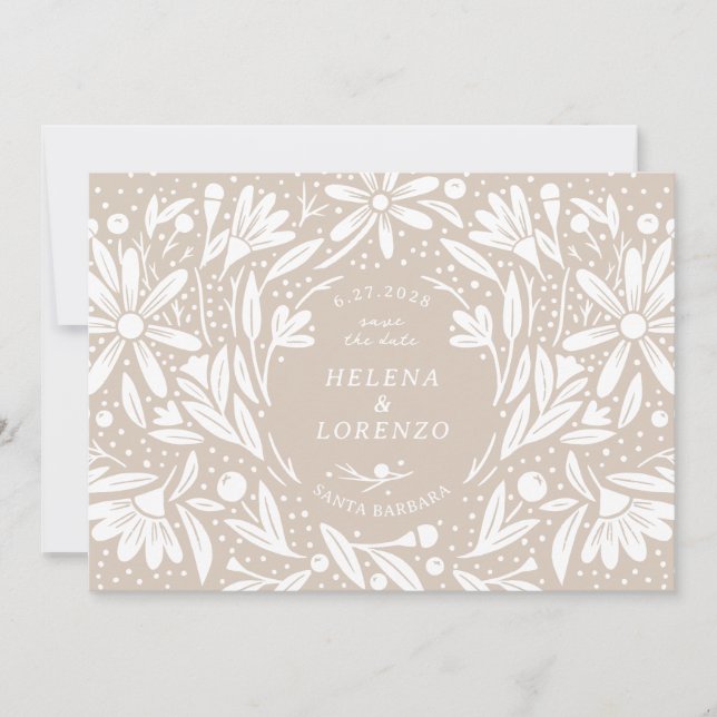 Save The Date Papercut Fleurs Rustiques Beige Sable (Devant)