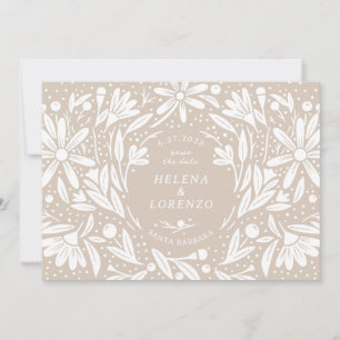 Save The Date Papercut Fleurs Rustiques Beige Sable