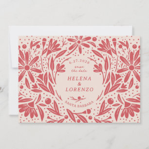 Save The Date Papier découpé Fleurs rustiques Antique Rouge