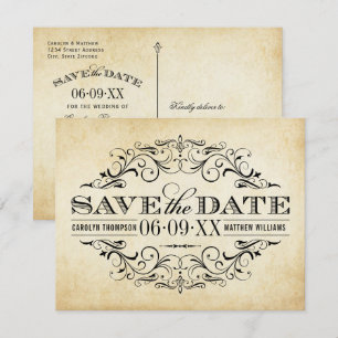 Save The Date Papier Vieilli de Style Ancien avec Motifs en Roul