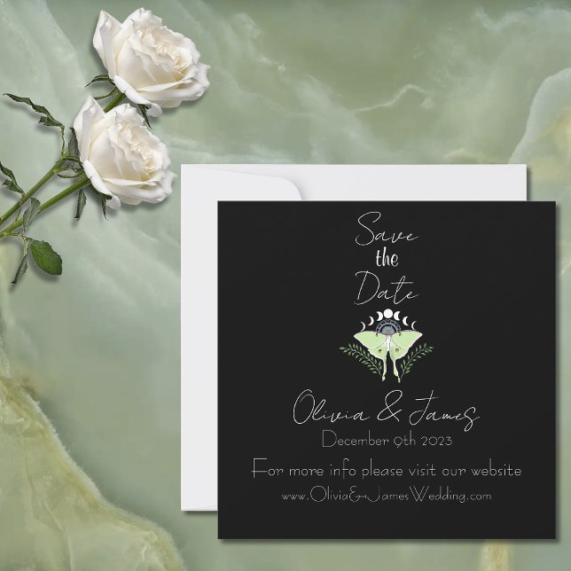 Save The Date Papillon de lune boho noir mystique Phases lunaire (Créateur téléchargé)