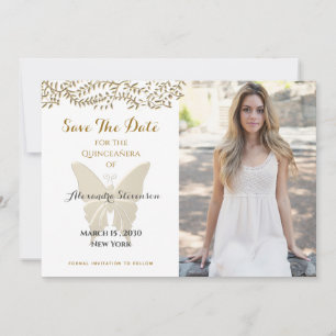 Save The Date Papillon Doré Photo Quinceañera