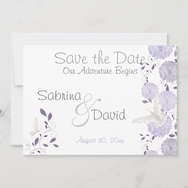 Save The Date Papillon Lilac Plum Chrysanthemum Enregistrer la d (Devant)