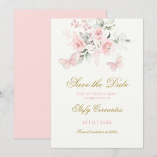 Save The Date Papillon rose Quinceañera