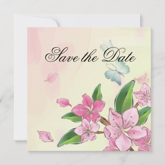 Save The Date Papillons aux fleurs de cerisier d'aquarelle (Devant)