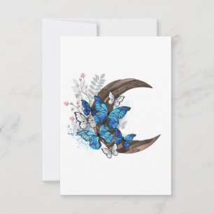 Save The Date Papillons bleus sur croissant en bois