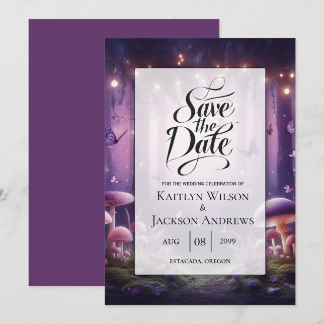 Save The Date Papillons pourpres et Mariage Ciel Starlit (Devant / Derrière)