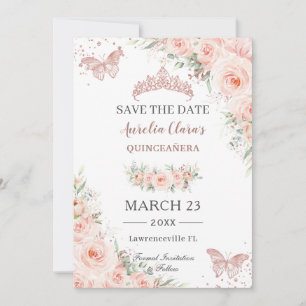Save The Date Papillons Quinceanera or Rose flou