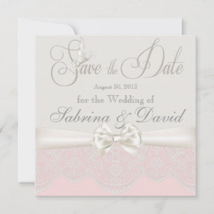 Save The Date Papillons roses et ivoire et dentelle Enregistrer 