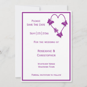 Save The Date Papillons violets Mariage de conception cardiaque