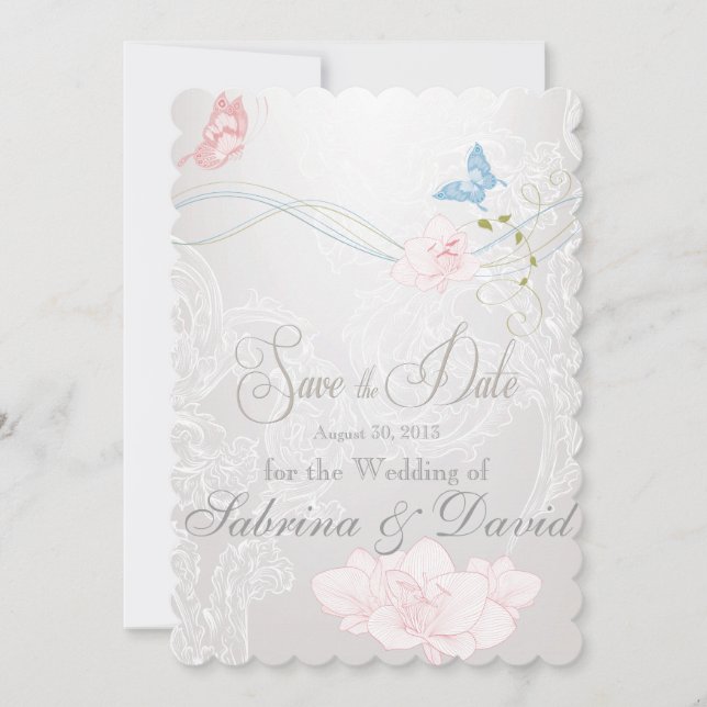 Save The Date Papillons Whimsical et dentelle Enregistrer la dat (Devant)