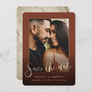 Save The Date Paprika Sienna Gold Script & Marble Photo Overlay