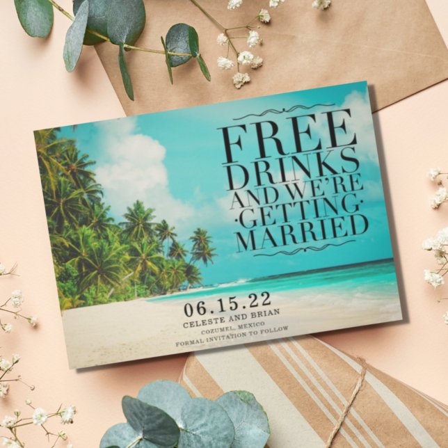 Save The Date Paradis de la plage des boissons gratuites et drôl (Créateur téléchargé)