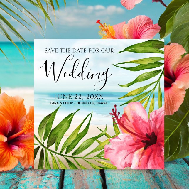 Save The Date Paradis de l'île | Palms et Hibiscus Beach Wedding (Créateur téléchargé)