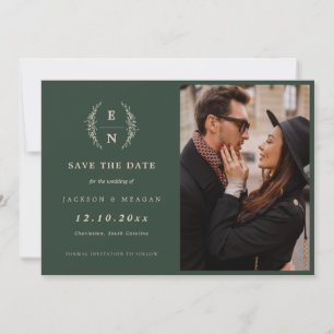 Save The Date Paraphe vert de la forêt fleurie Monogramme
