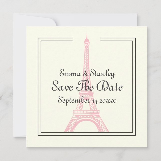 Save The Date Paris mariage rose Tour Eiffel Enregistrer la cart (Devant)