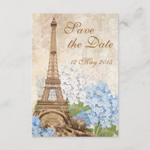 Save The Date Paris Vintage Blue Hydrangea Enregistrer la date