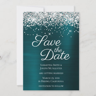 Save The Date Parties scintillant argentée foncée Turquoise Ombr