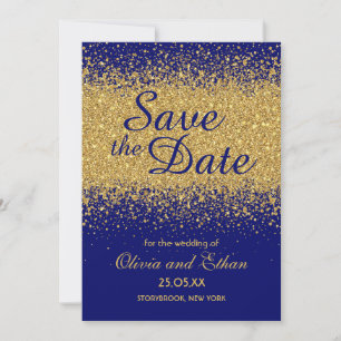 Save The Date Parties scintillant Classy Gold sur Royal Blue