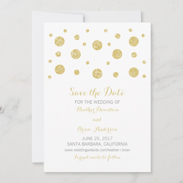 Save The Date Parties scintillant d'or Confetti Enregistrer la d (Devant)