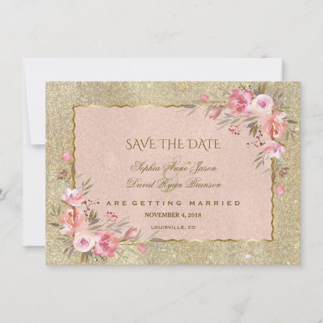 Save The Date Parties scintillant D'Or Glamour Flush Floral Enre (Devant)