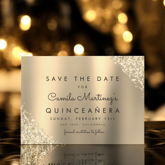 Save The Date Parties scintillant d'or Quinceanera Enregistrer l (Créateur téléchargé)