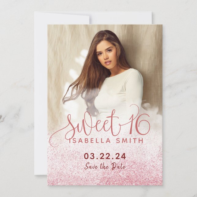Save The Date Parties scintillant d'or rose moderne chic photo d (Devant)