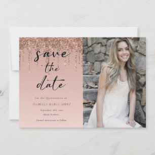 Save The Date Parties scintillant d'or rose Quinceanera Invitati