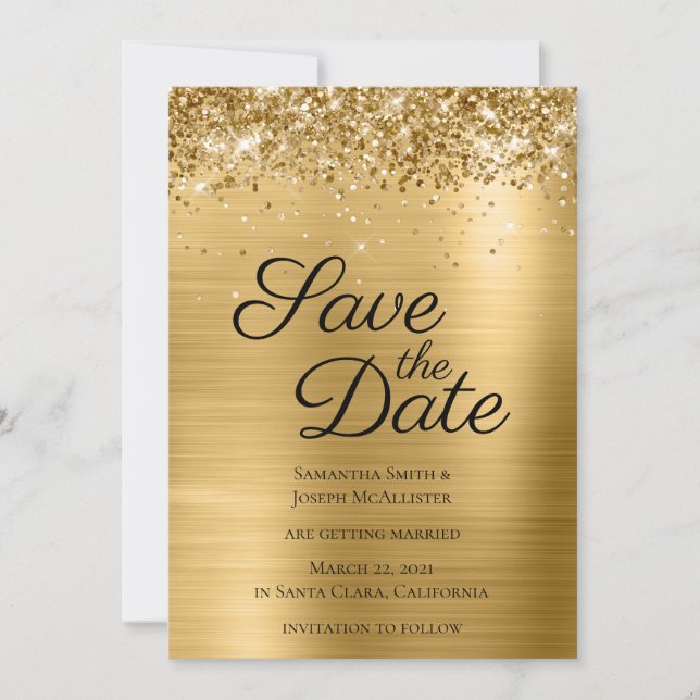 Save The Date Parties scintillant dorée et huile Ombre (Devant)
