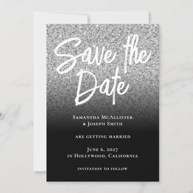 Save The Date Parties scintillant en argent noir Ombre (Devant)