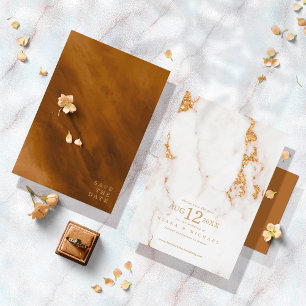 Save The Date Parties scintillant en marbre moderne Mariage Gold