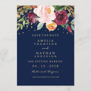 Save The Date Parties scintillant Florale De La Marine Bourgogne