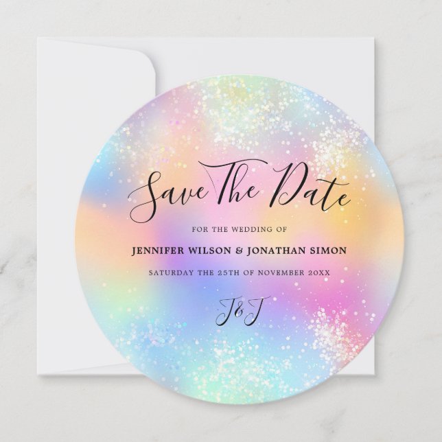 Save The Date Parties scintillant holographique Pastel Wedding E (Devant)