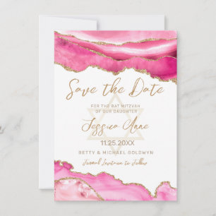 Save The Date Parties scintillant moderne rose or Bat mitzvah d'