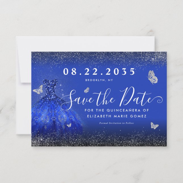 Save The Date Parties scintillant moderne Royal Blue Silver Gown (Devant)