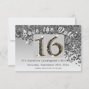 Save The Date Parties scintillant noire brillante pour Sweet 16 