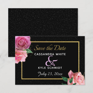 Save The Date Parties scintillant noire et noire et Mariage Rose