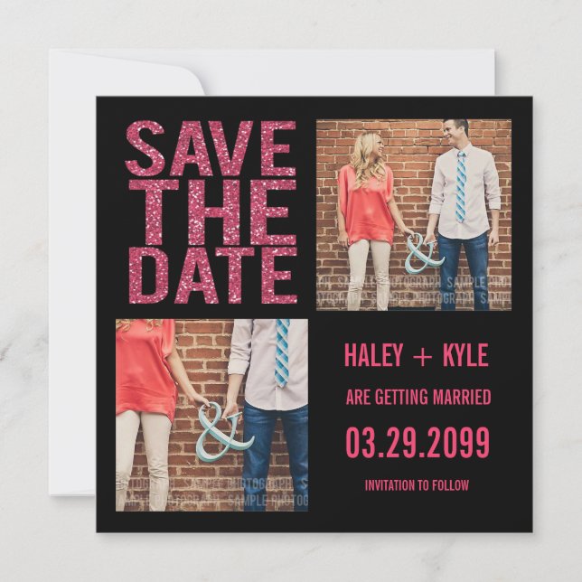 Save The Date Parties scintillant noire et rose Enregistrer la d (Devant)