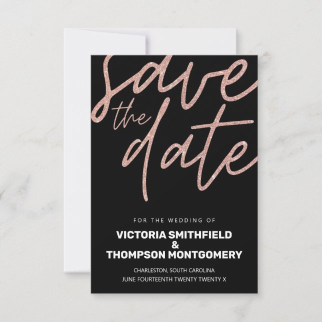 Save The Date Parties scintillant rose Noir tendance Mariage élé (Devant)
