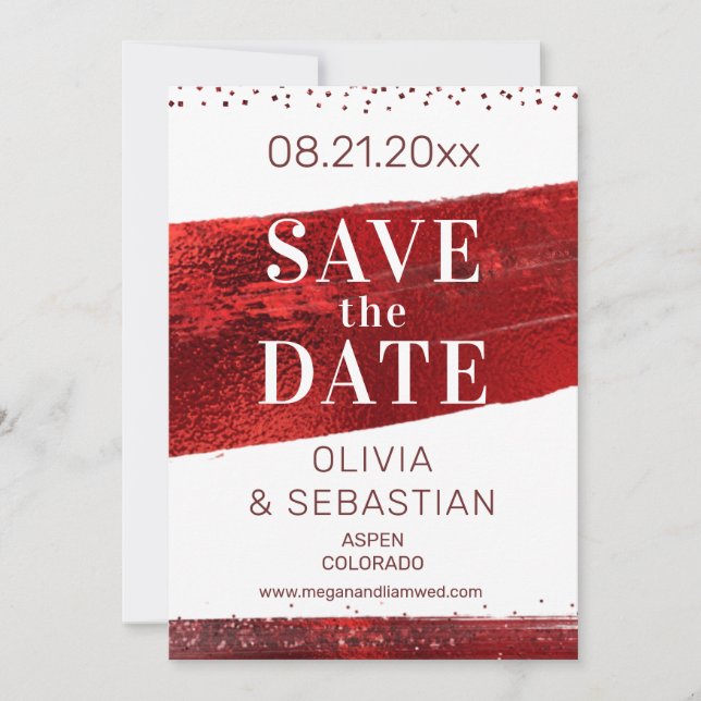 Save The Date Parties scintillant rouge Bourgogne Élégante Photo (Devant)